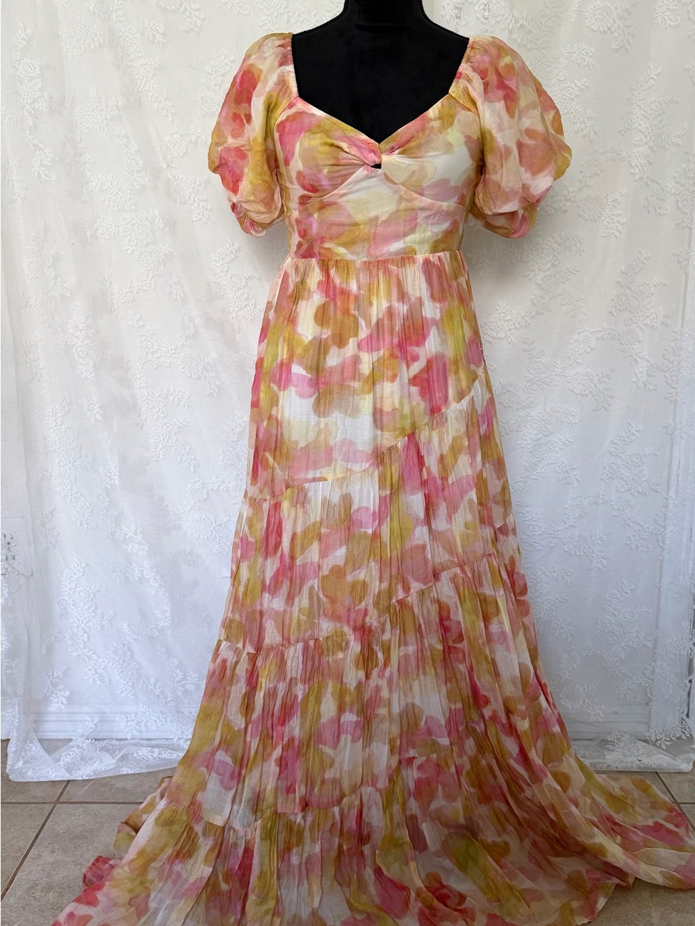 Together Watercolor Floral Maxi Dress in Pink, Cream & Gold